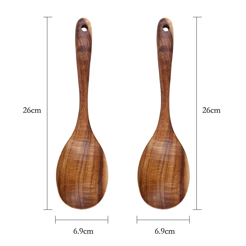 2Pcs Wooden Salad Spoon & Fork Set – Large Acacia Wood Kitchen Serving Utensils, Long Handle Tableware