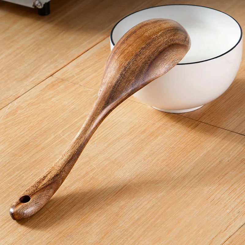 2Pcs Wooden Salad Spoon & Fork Set – Large Acacia Wood Kitchen Serving Utensils, Long Handle Tableware