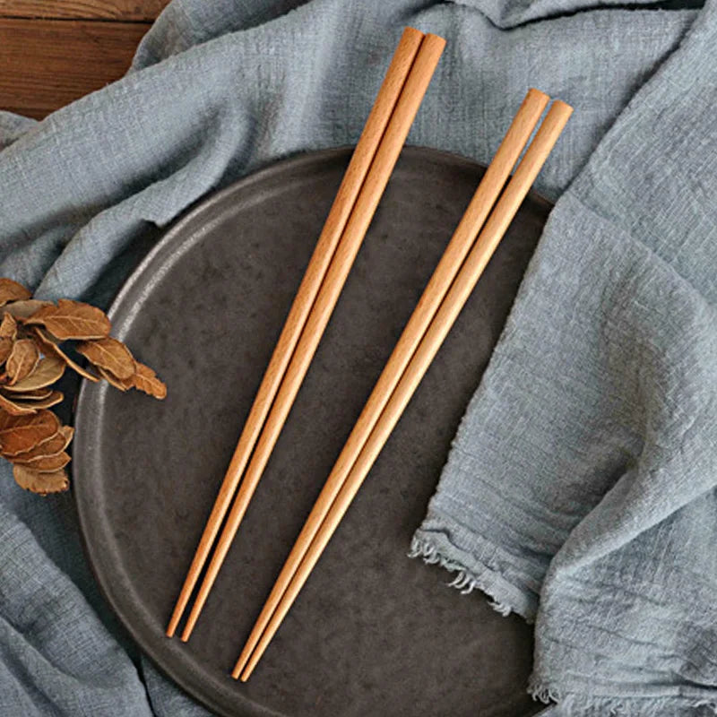4Pcs Wooden Spoon & Chopsticks Set – Japanese Style Beech Wood Dinnerware, Long Soup Spoon & Reusable Sushi Chopsticks
