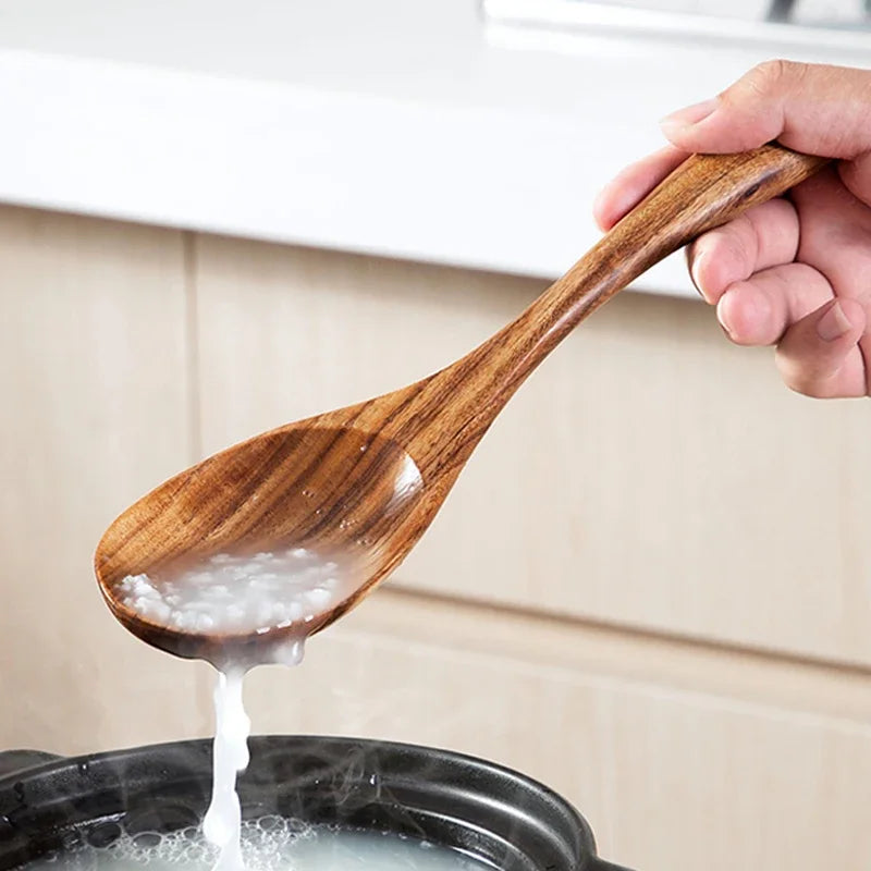 2Pcs Wooden Salad Spoon & Fork Set – Large Acacia Wood Kitchen Serving Utensils, Long Handle Tableware